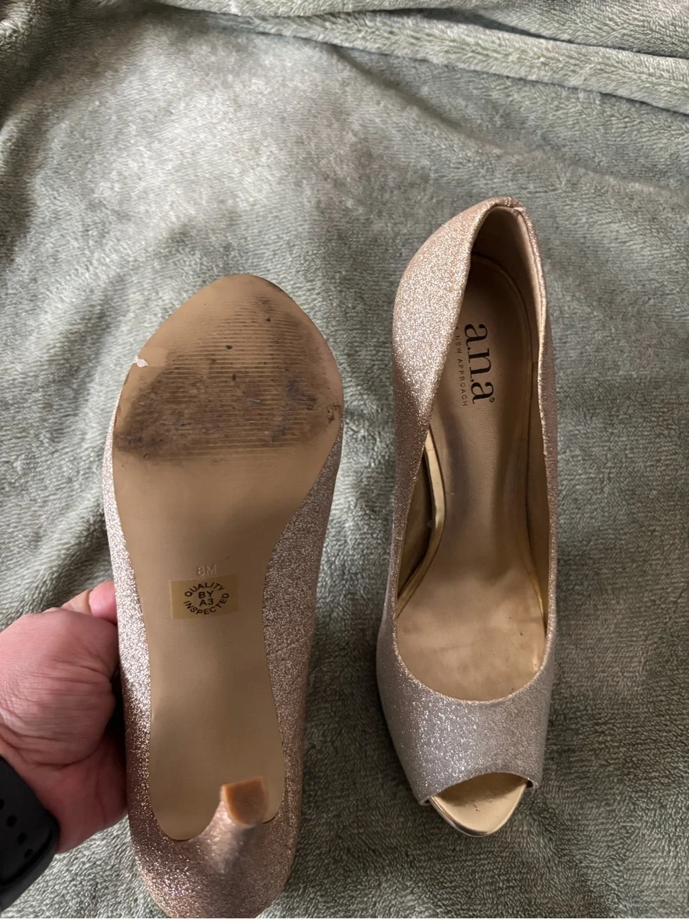 a.n.a Glitter Peep-Toe Heels in Rose Gold Tone